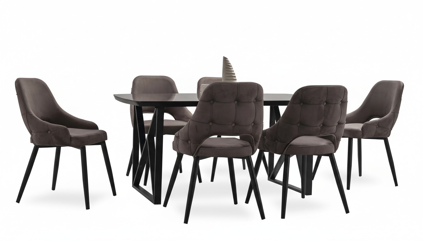 Schwarze Stilvolle Esszimmer Garnitur Luxus Esstisch 6x stühle Set 7tlg.