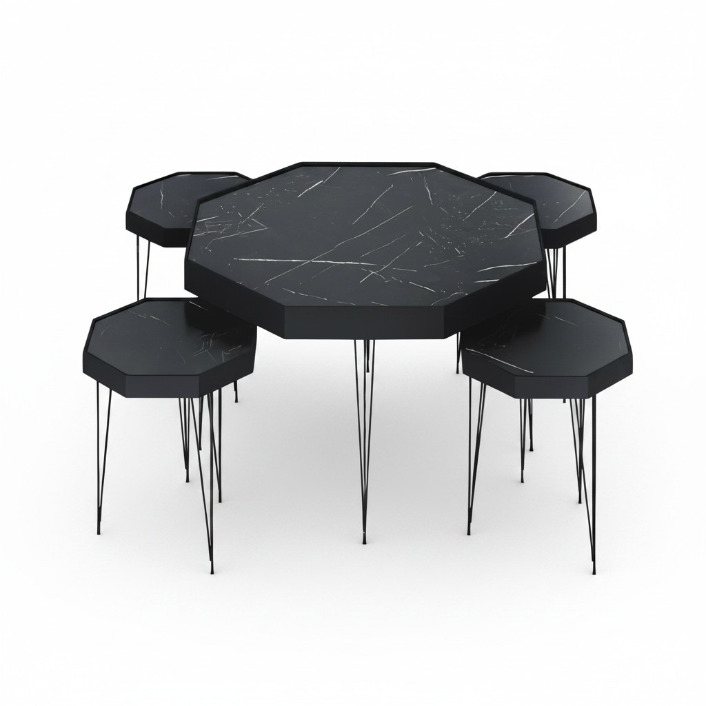 Beistelltisch Set 5 Teile mit Holz-Beinen und Modernem Design