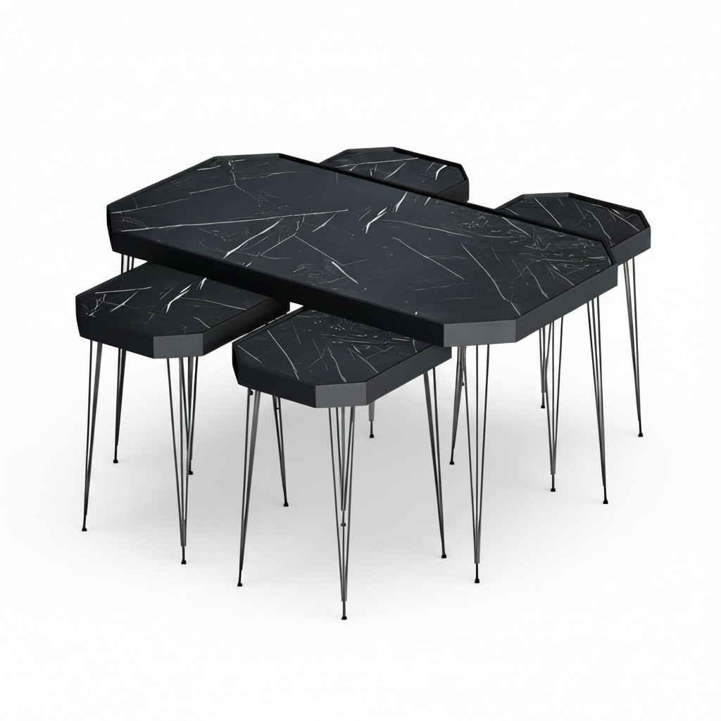 Schwarzer Holztisch-Set mit modernem Design und eleganter Optik