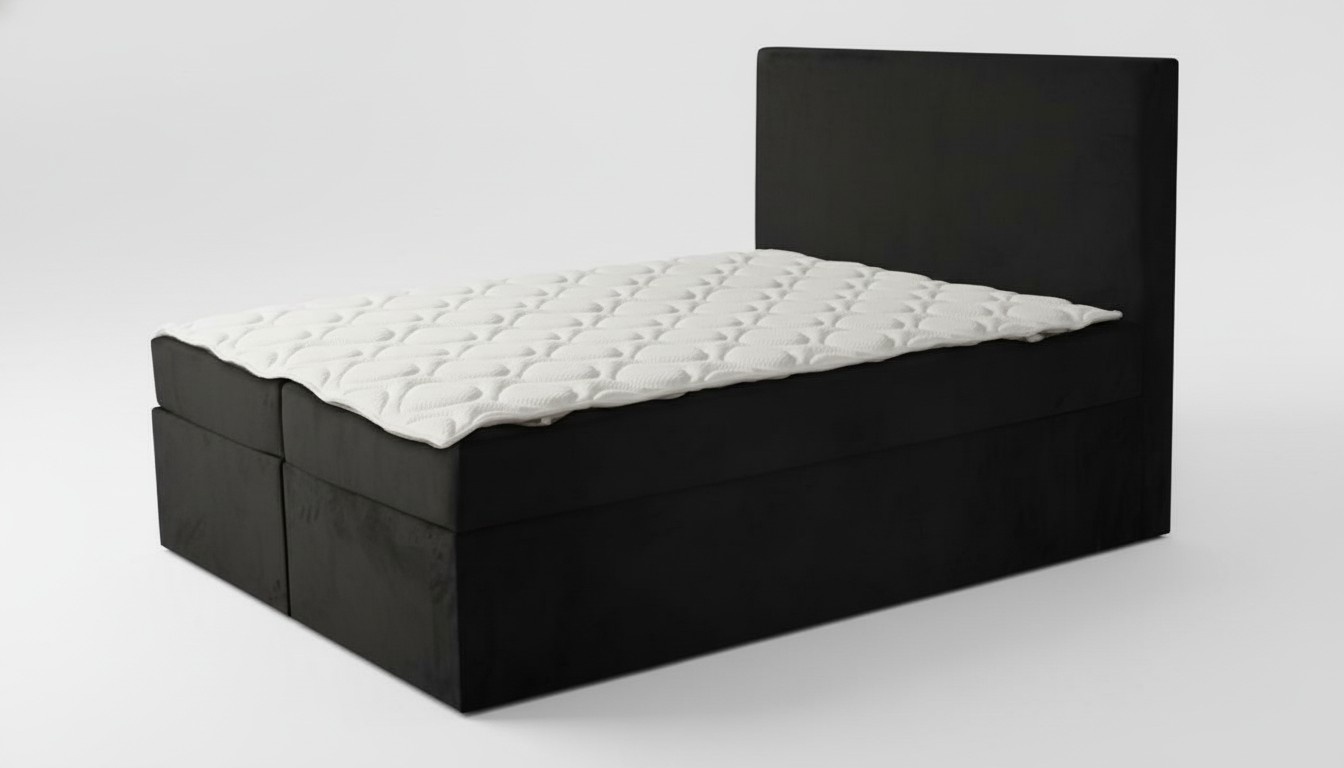 Schwarzes Doppelbett Klassisches Schlafzimmermöbel Design Eleganter Stoff neu