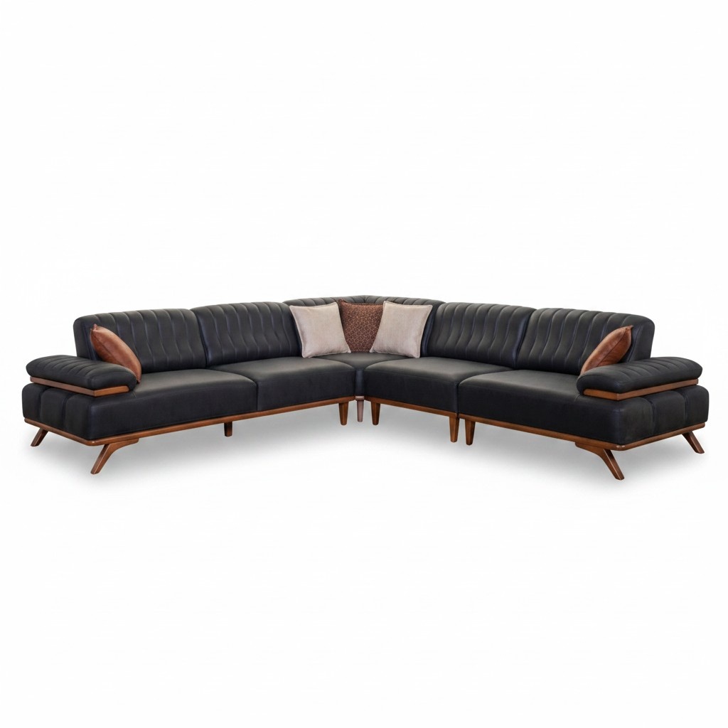 Schwarzes Ecksofa Designer L-Form Luxuriöses Sofa Wohnzimmer Sitzmöbel