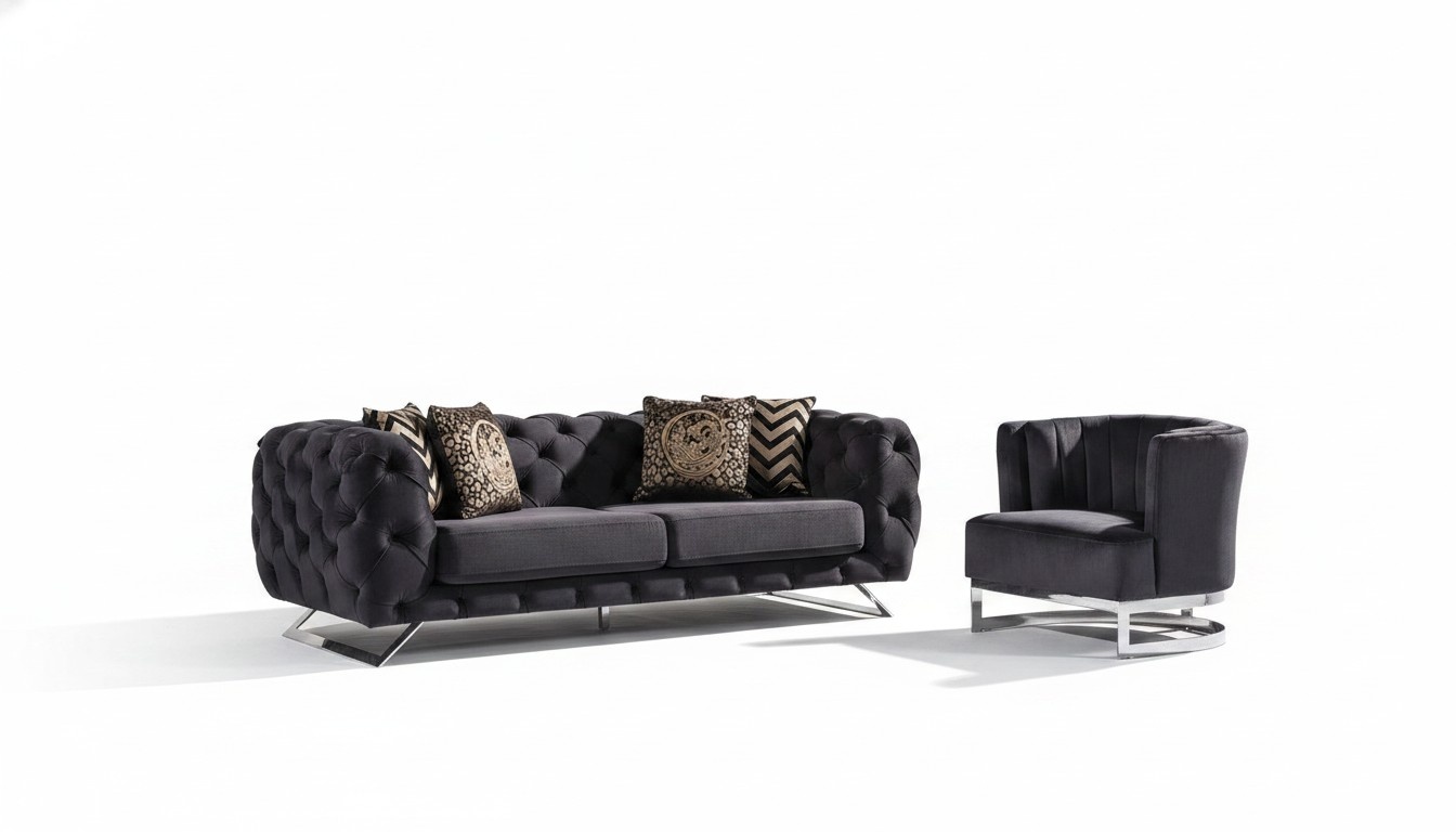Schwarzes Holz-Textil 3-Sitzer Sofa modernes Design