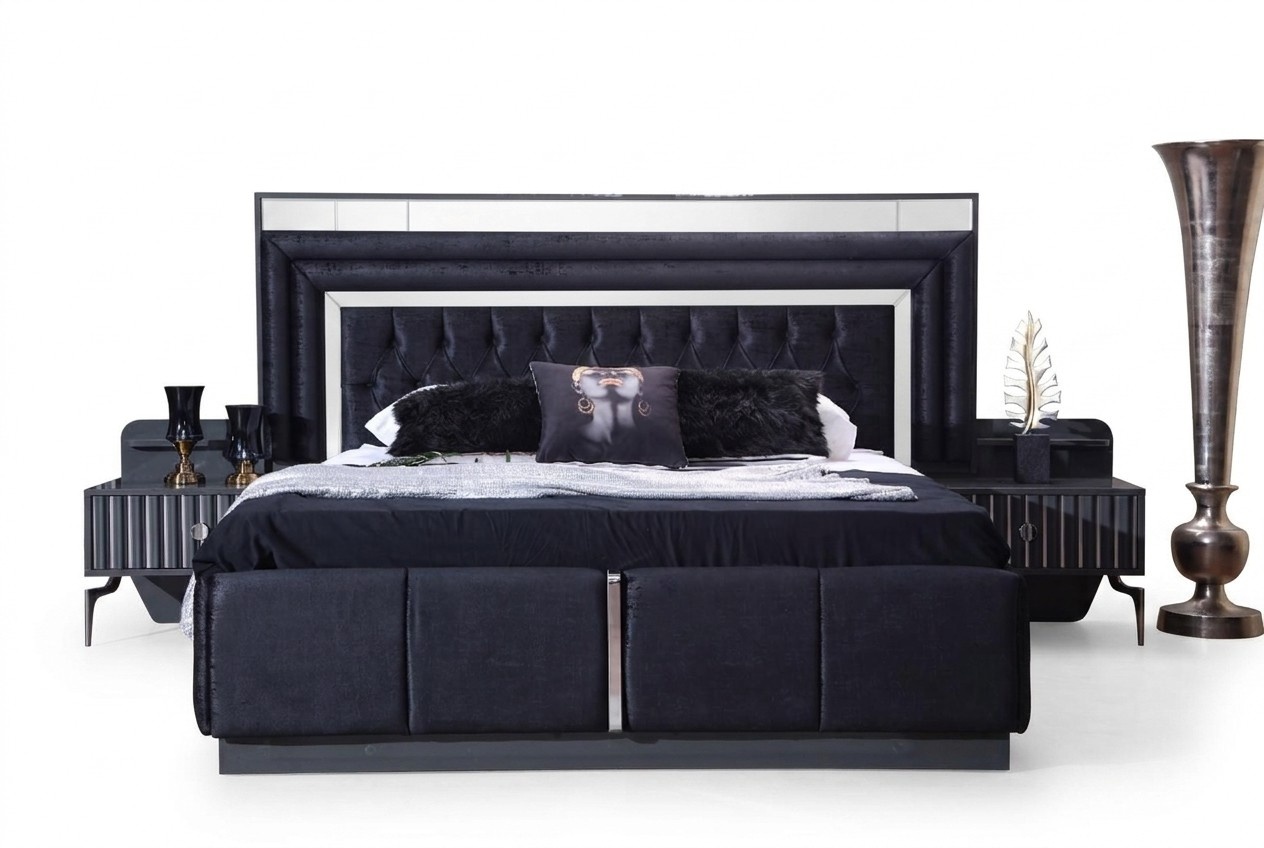 Schwarzes Luxus Chesterfield Doppelbett Moderne Bettgestelle Holz Möbel