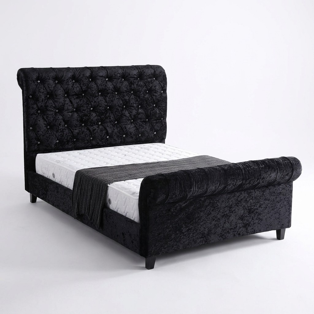 Schwarzes Schlafzimmer Betten Polster Bett Chesterfield Textil Stoff jvmoebel ®