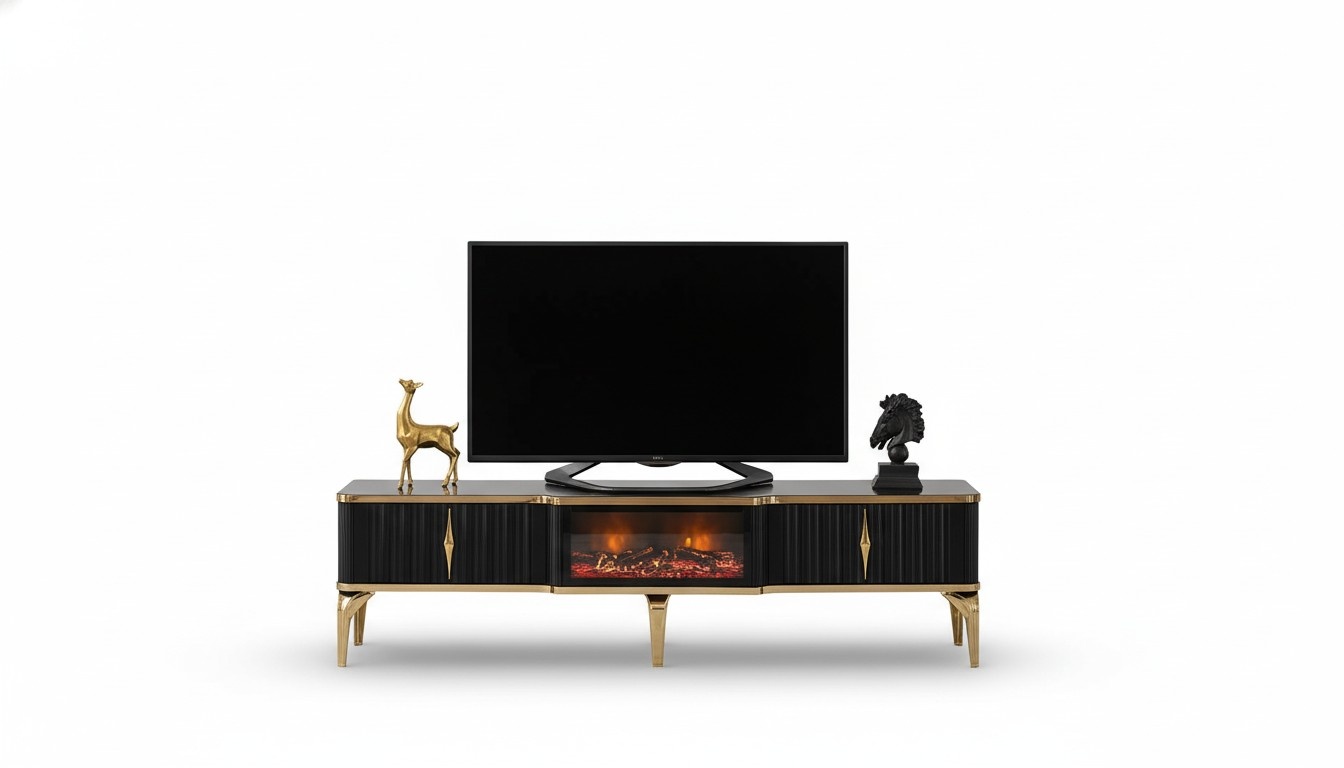 Schwarzes TV-Lowboard neue luxuriöse Möbel MDF-Metall für Wohnzimmer