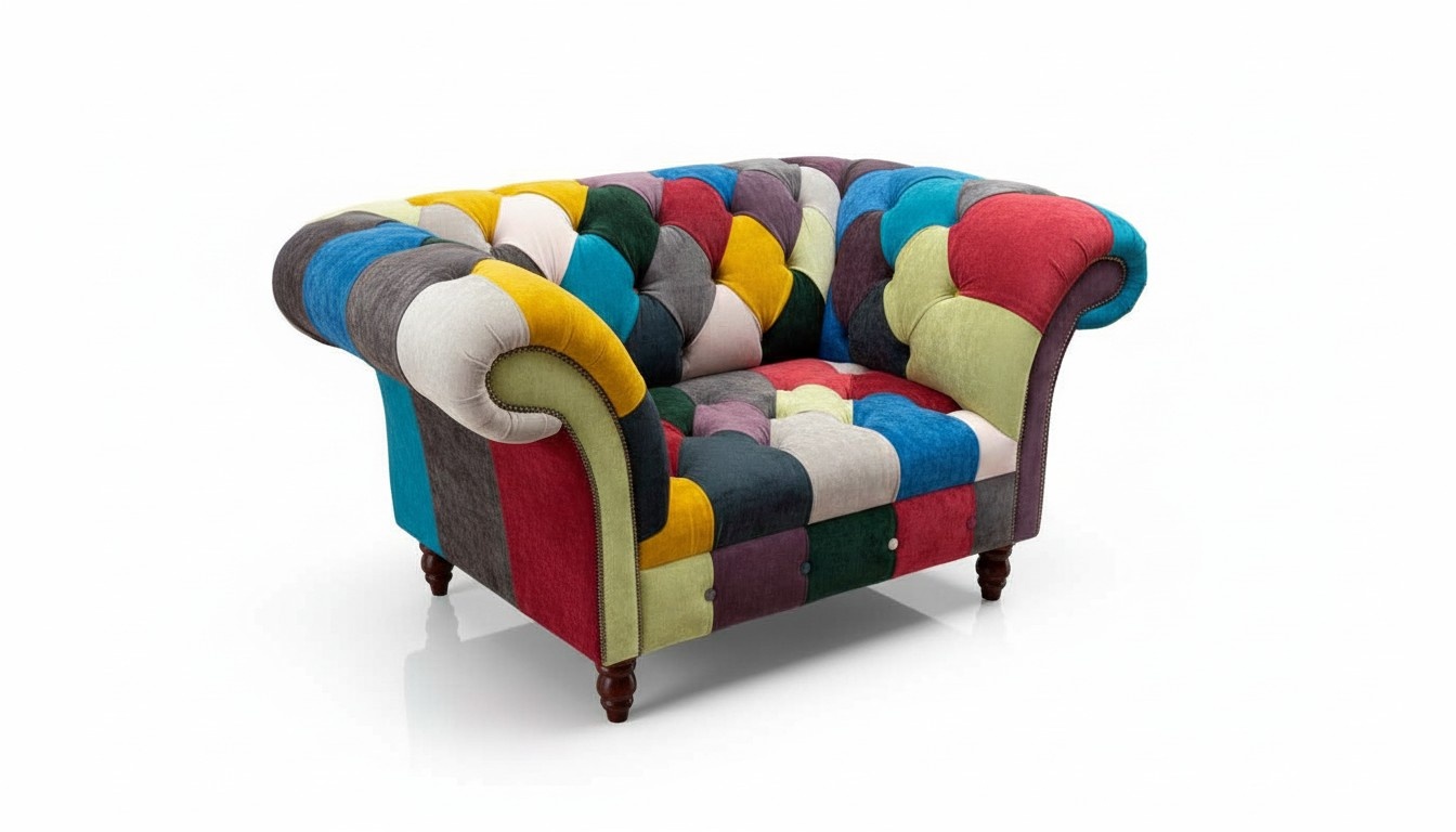Sessel Design Chesterfield Lounge Mehrfarbig Sofa Einsitzer 130cm