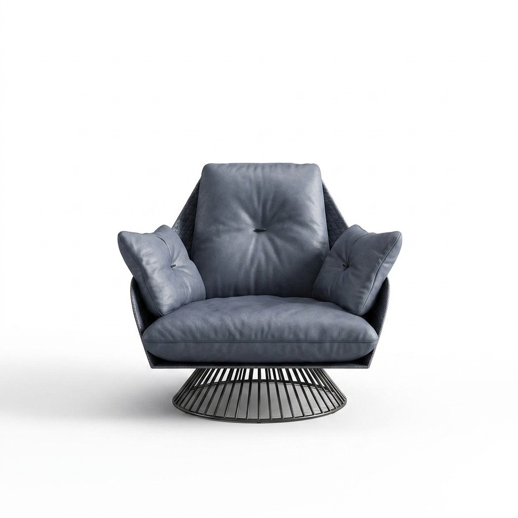 Sessel Design Grau Metall Relax Club Lounge Einsitzer Polster Stoff Leder