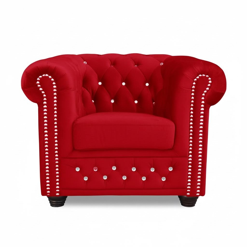 Sessel Design Polster Modern Textil Stoff Rot Fernseh 1 Sitzer Chesterfield Neu