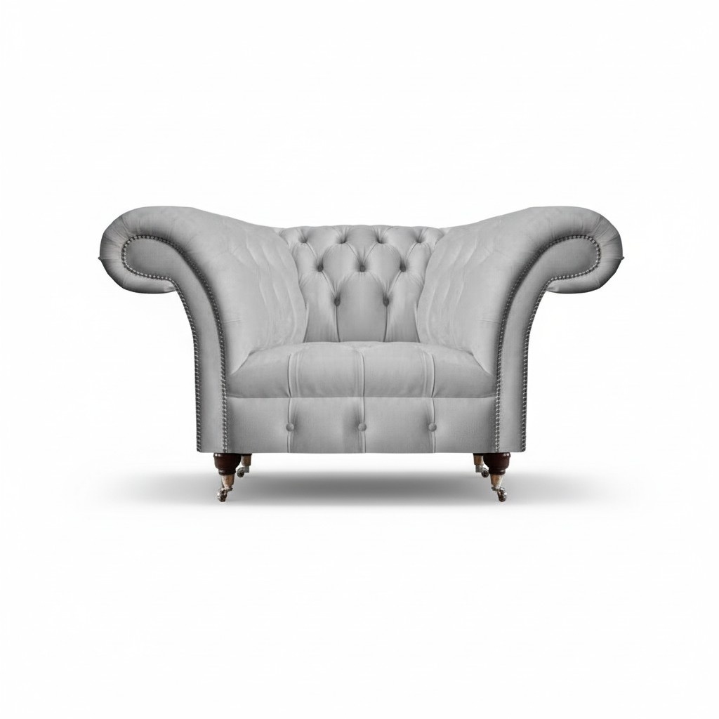 Sessel Grau Polstermöbel Chesterfield Textil Möbel Wohnzimmer Sitz