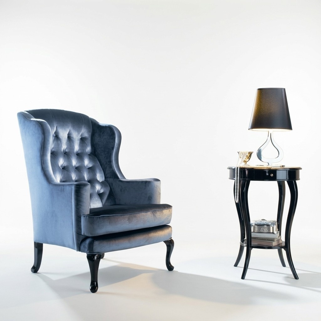 Sessel Ohrensessel Sitzer Sitz Stoff Blau Luxus Wohnzimmer Klassischе