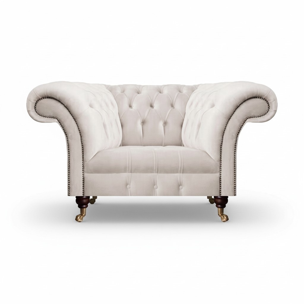 Sessel Weiß Textil Stoff Polstersitz Einrichtung Sitz Möbel Chesterfield
