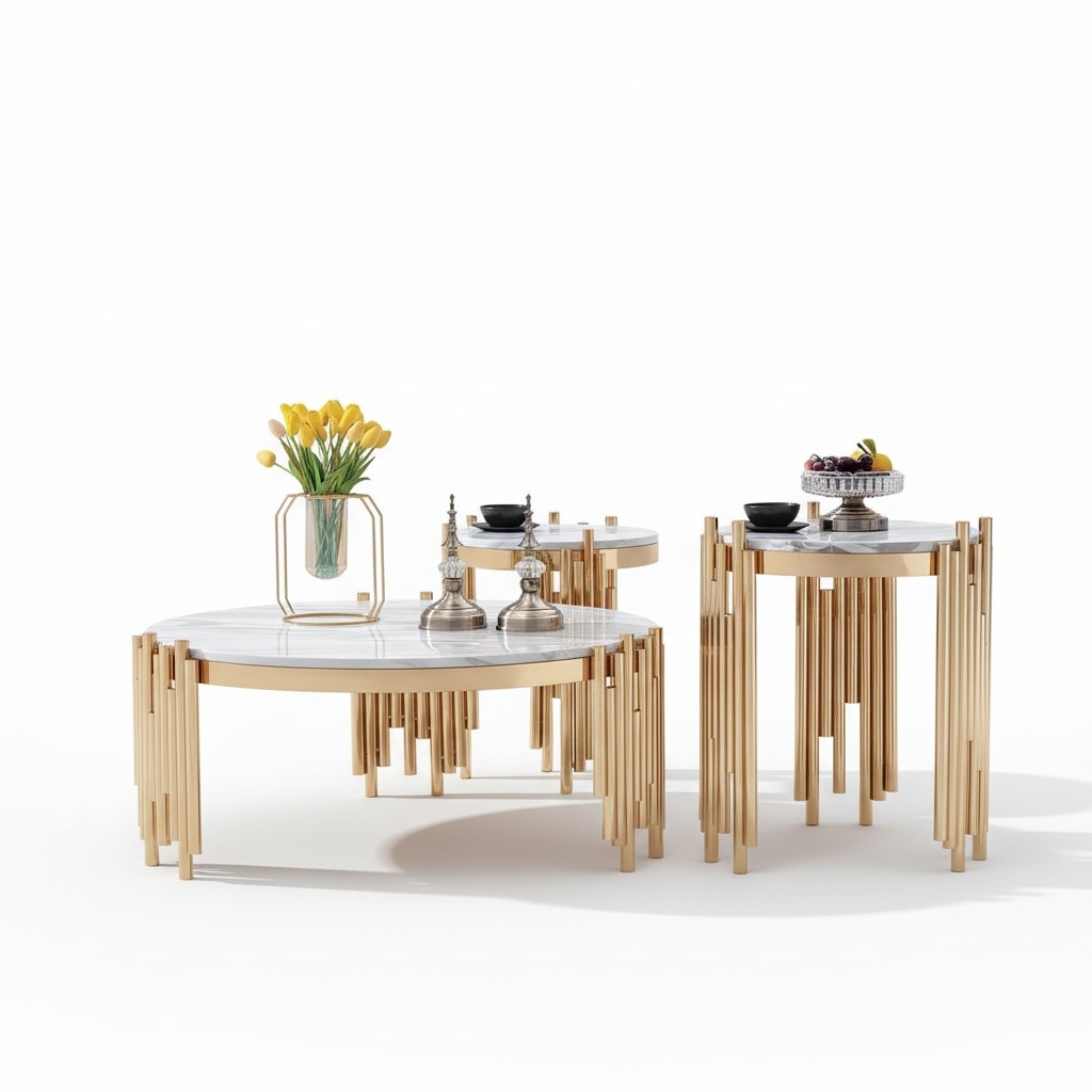 Runder Beistelltisch Marmorimitaion für Wohnzimmer im Modern Design