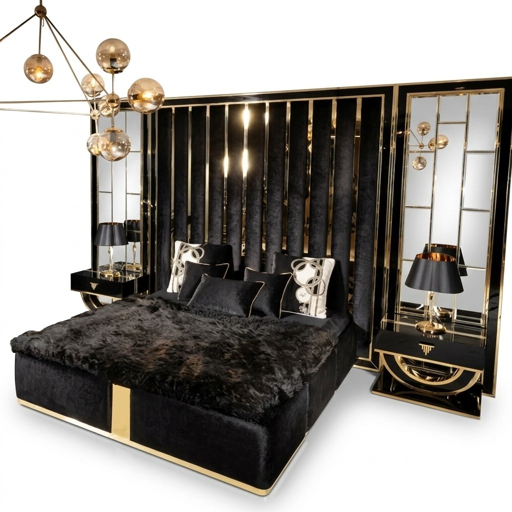 Set 3tlg Bett Nachttische Moden Schlafzimmer Erwachsene Beige Möbel Betten
