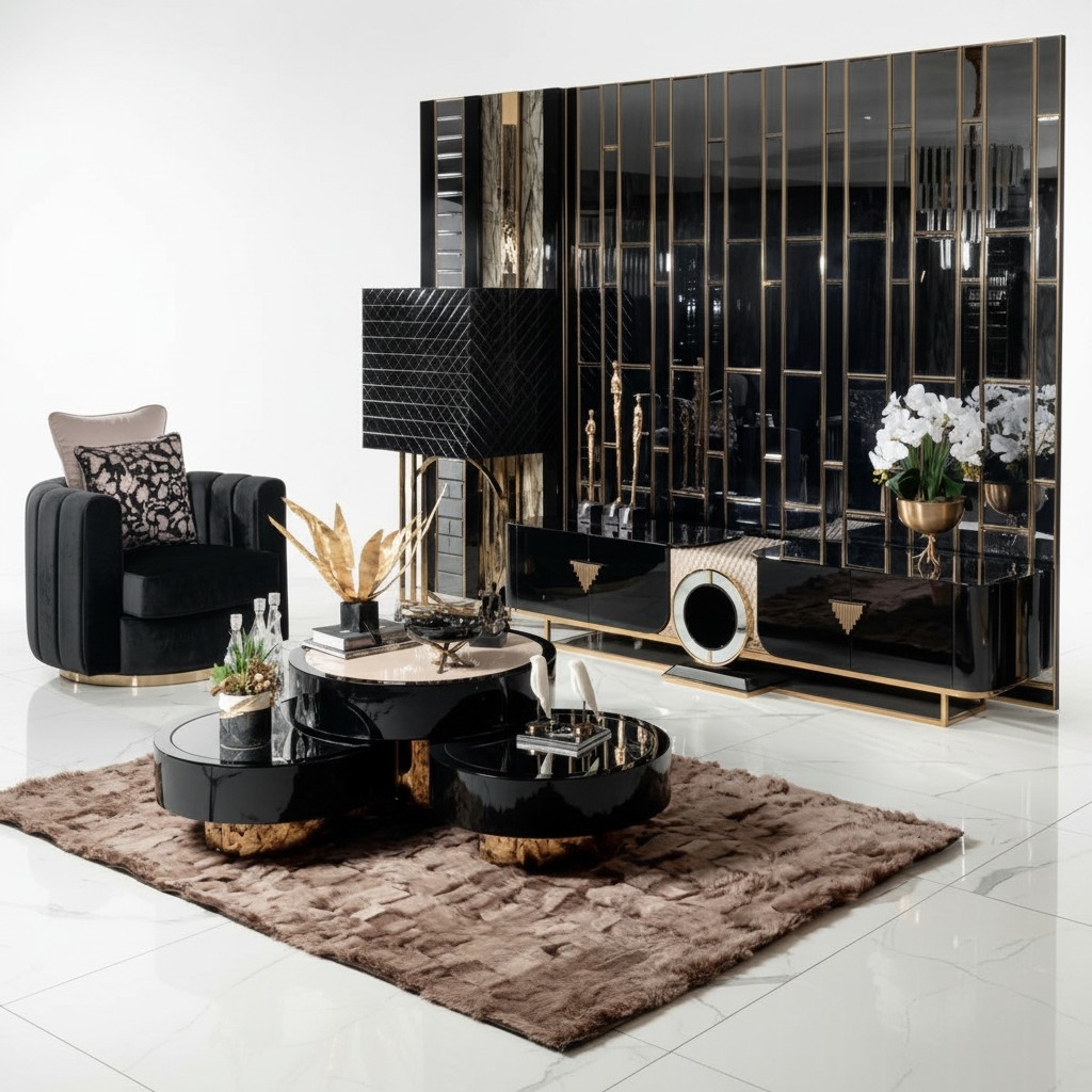 Set 3tlg Couchtisch Sideboard Vitrine Wohnzimmer Bequemlichkeit Holz Design