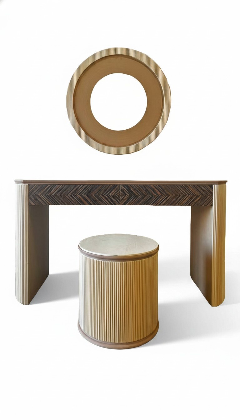 Set 3tlg Schminktisch mit Spiegel Hocker Schlafzimmer Stil Italien Rotholz Neu