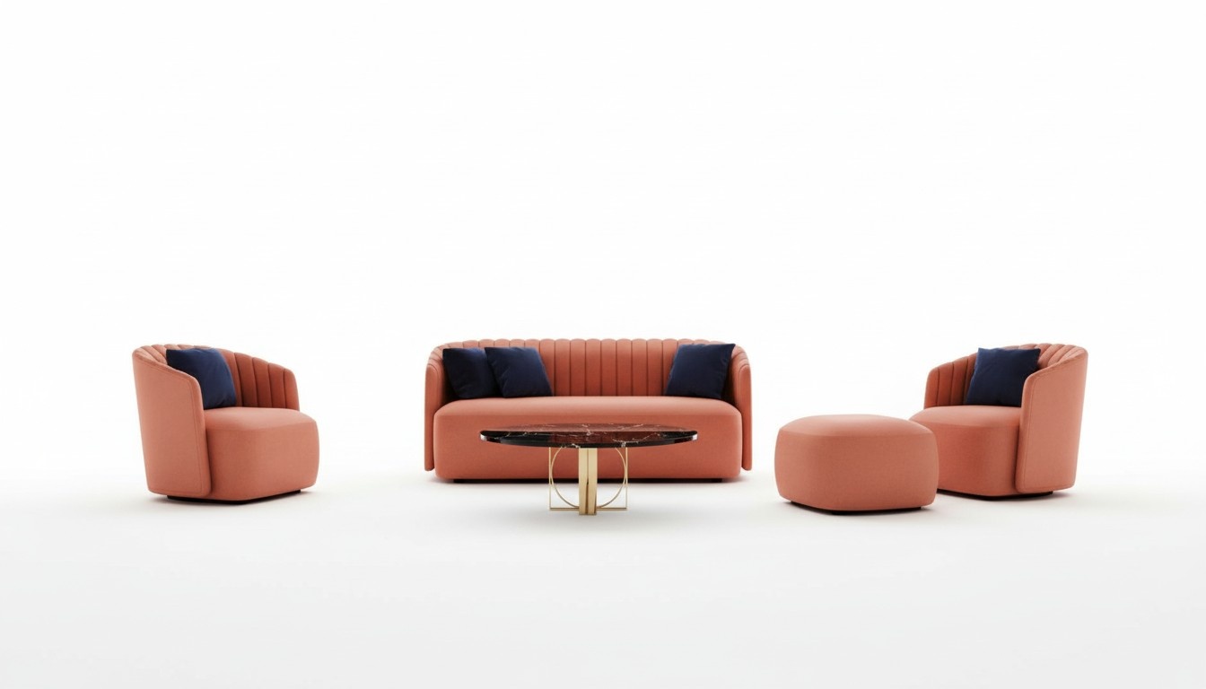 Set 3 tlg.Sofagarnitur 3+2+1 Sitzer Garnitur Sofa Stoff Sofas Sessel Orange Neu