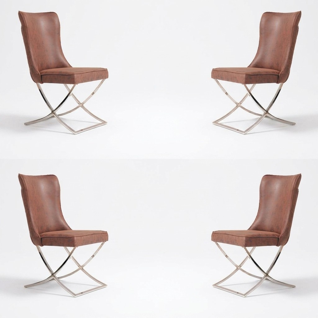 Set 4x Sessel Edelstahl Esszimmerstuhl Stoff Polster Stühl Esszimmer