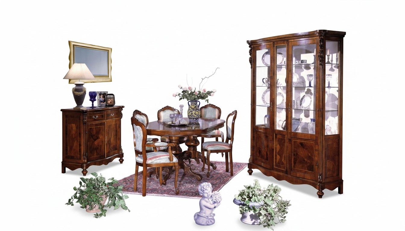 Set Ess Gruppe Holz Kommode Komplett Esstisch Stühle Esszimmer Möbel Italien