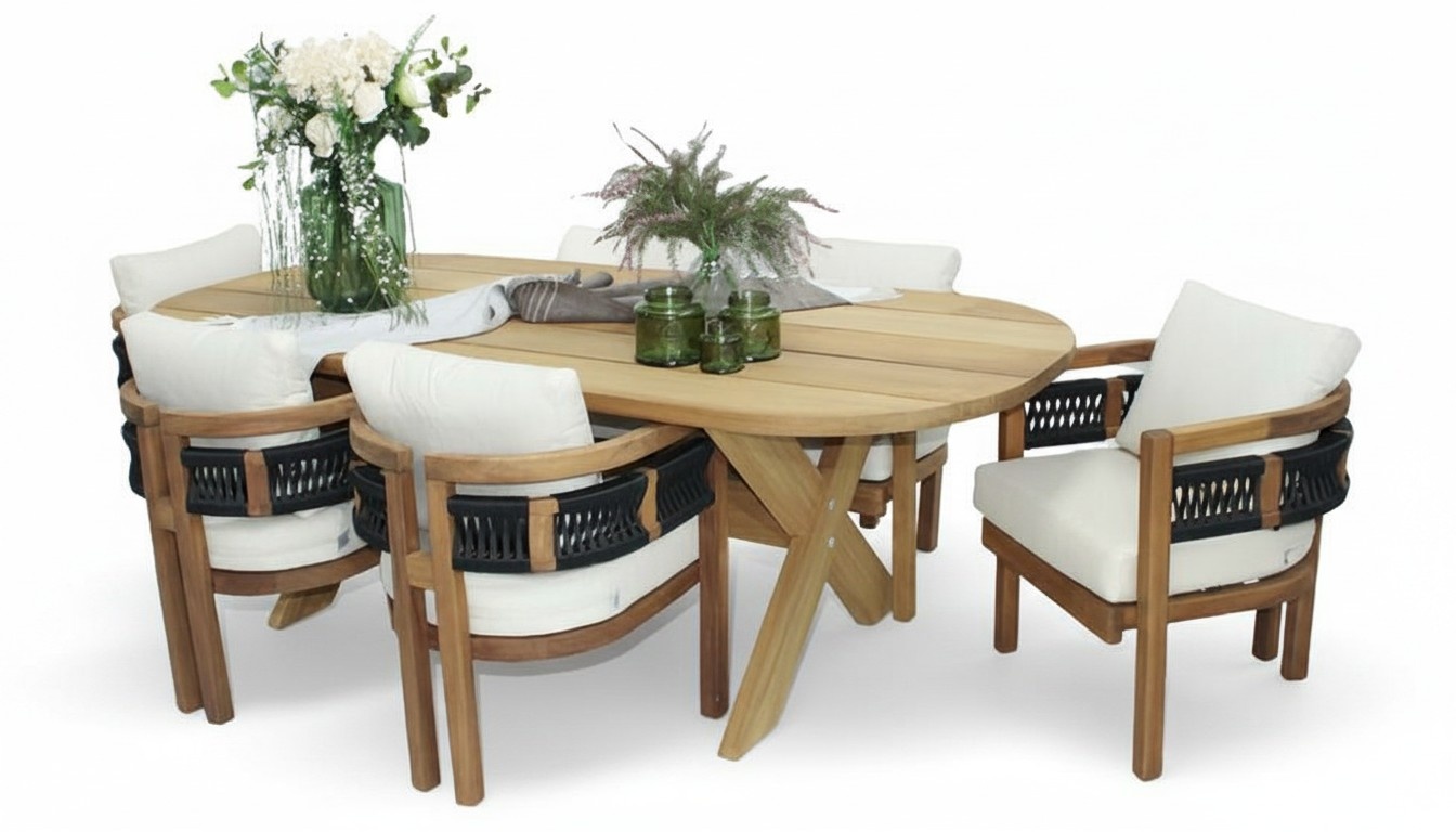 Set Gartenmöbel Esstisch Holz 6x Stühle Loungemöbel Outdoor Komplett 7tlg