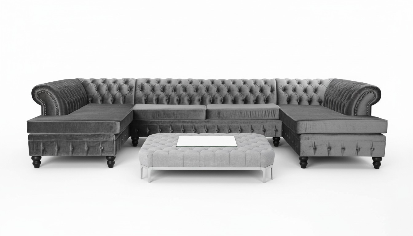 Set Luxus Modern Ecksofa U-Form Chesterfield und Couchtisch