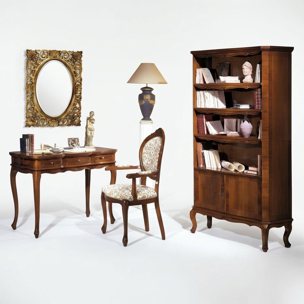 Set Tisch mit Spiegel Tische Sessel Stuhl Set Retro-Stil Schrank Möbel 3tlg