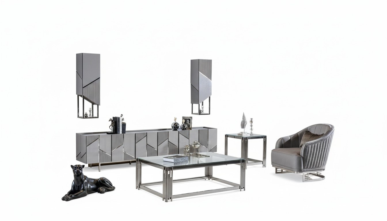 Set TV-Ständer Sessel Couchtisch Beistelltisch Wohnzimmer 4tlg grau neu