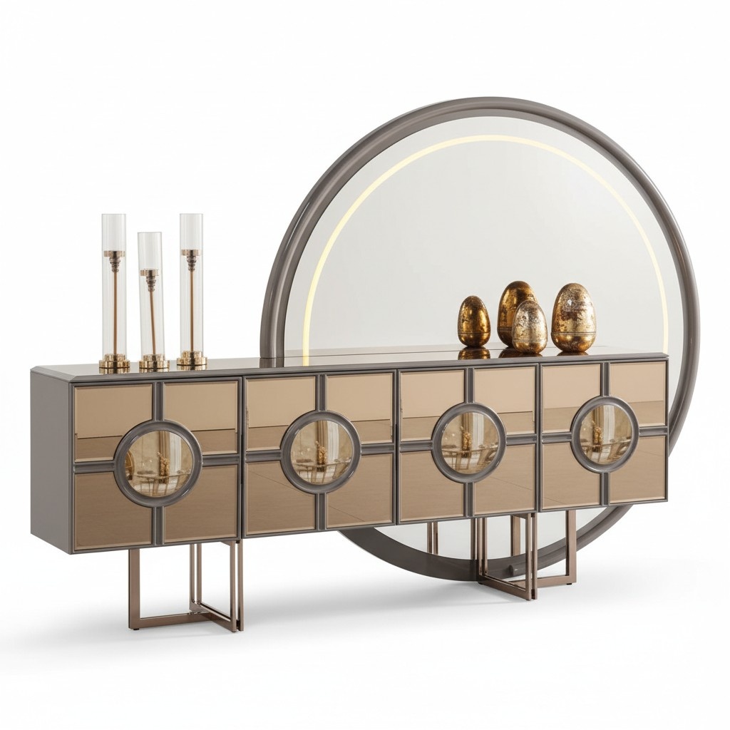 Sideboard Kommode Holz Schrank Luxus Wohnzimmerkommode Gold Spiegel