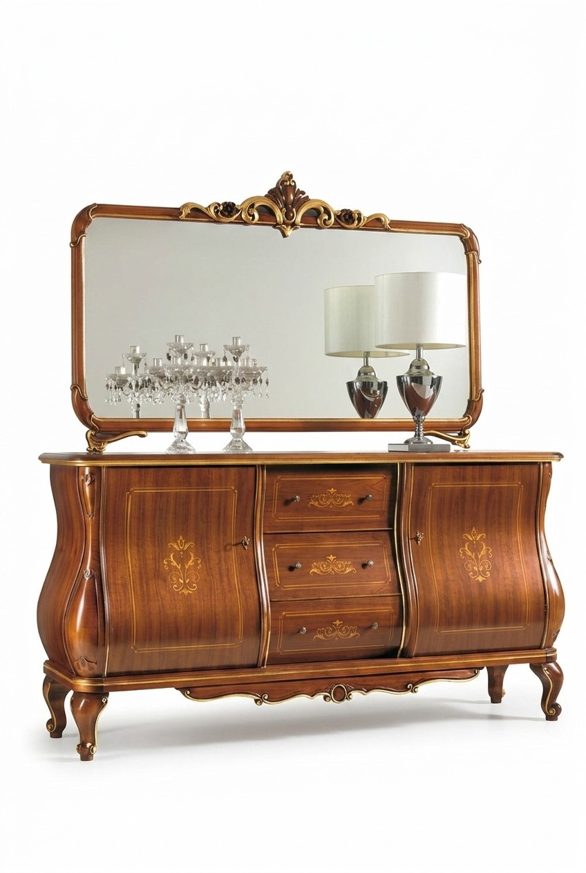Sideboard mit Spiegel Anrichte Sideboards Holz Schrank Kommoden Braun Möbel