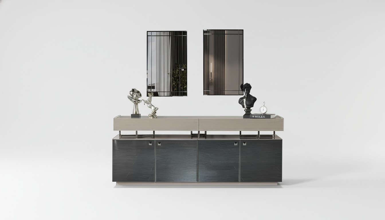 Sideboard mit Spiegel Anrichte Garnitur Schrank Modern Kommode Grau