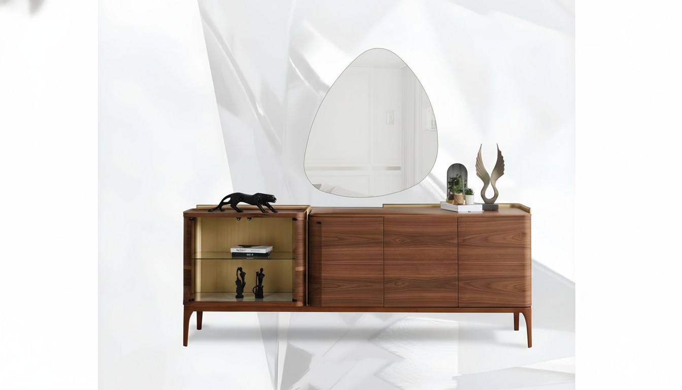 Sideboard mit Spiegel Anrichte Holzschrank Braun Kommode Design