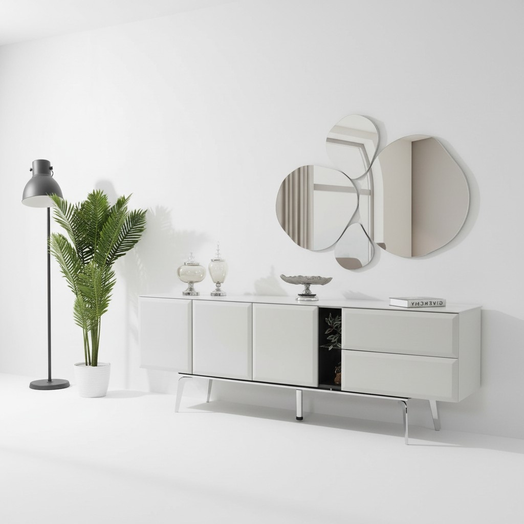 Sideboard mit Spiegel Kommode Weiß Konsoletisch Tisch Modern Holz Set