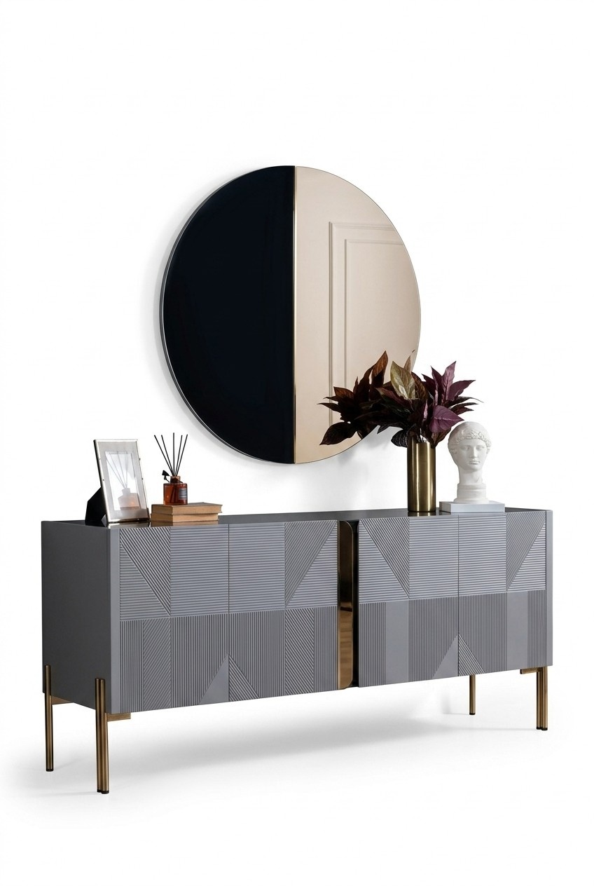 Sideboard Spiegel Set Italienischer Stil 2tlg. Wohnzimmer Holz Kommode Schrank