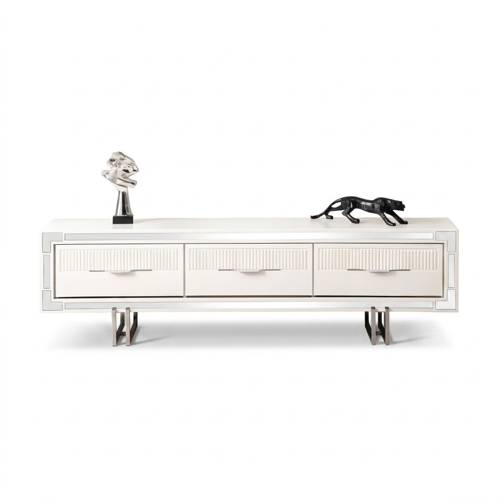 Sideboard TV Ständer Wandpanel Weiß RTV Lowboard Moderne Wohnwand