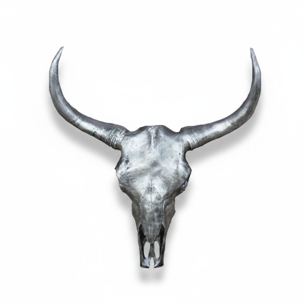 Silberner Bullenschädel Stierkopf Wand Skulpturen Höhe 60 cm Deko Figur
