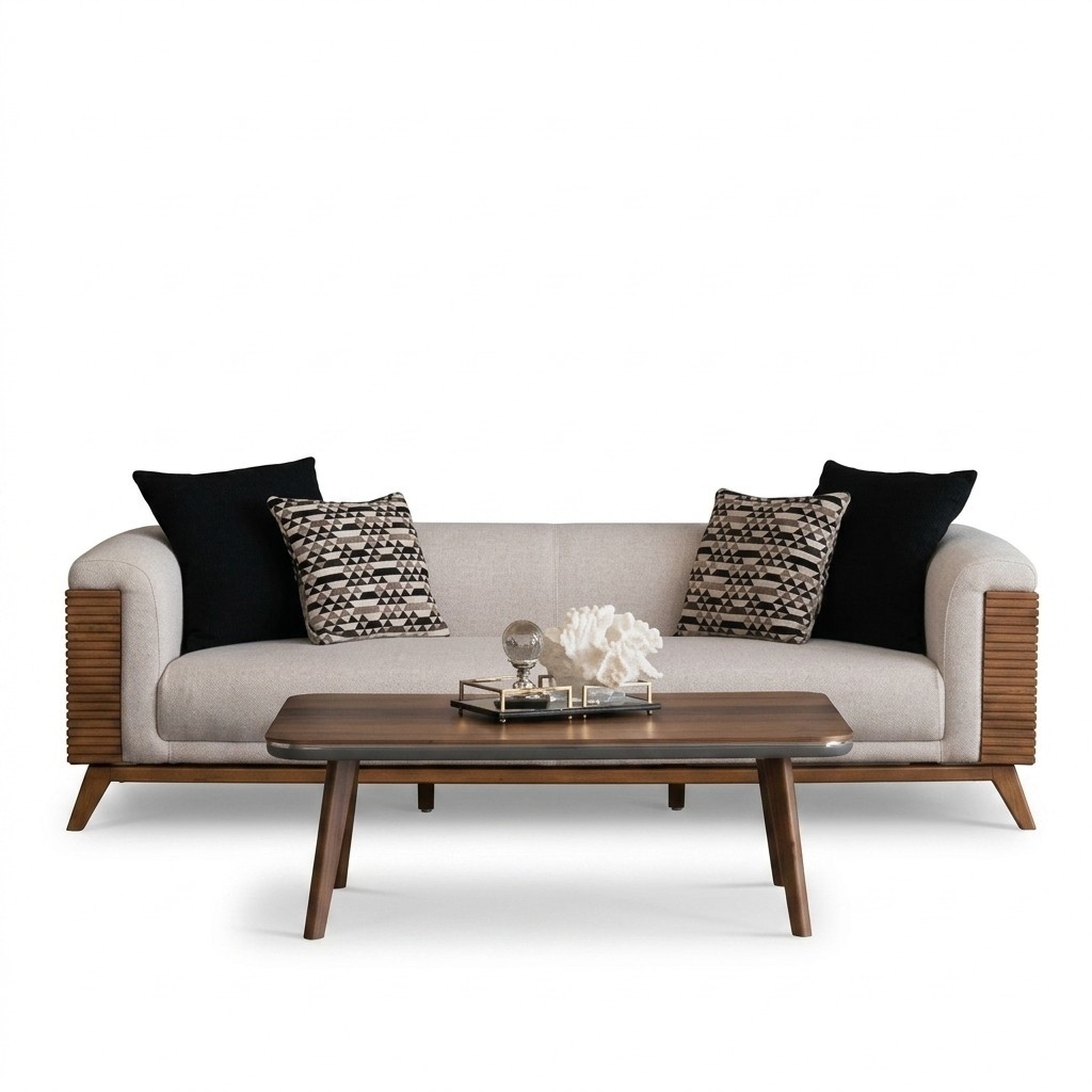 Sitzgruppe Sofa 3 Sitzer Couchtisch Tisch Couch Polster Wohnzimmer Beige