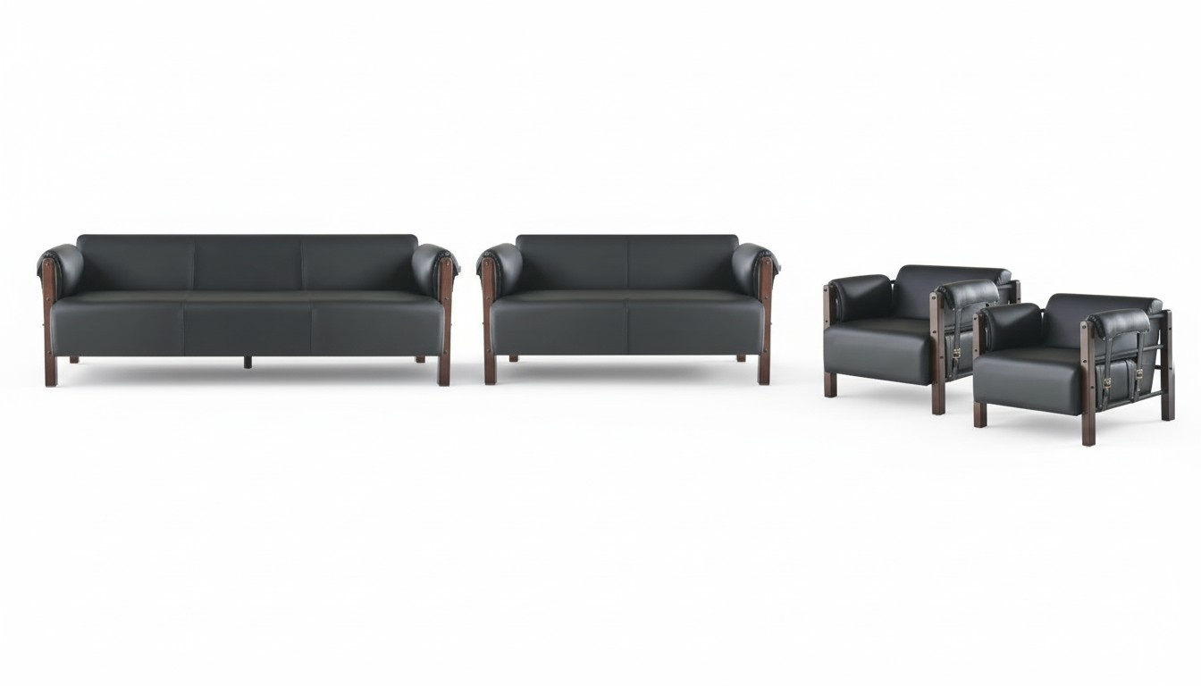 Sitzmöbel 3-Sitzer 2-Sitzer Couch Sofas Ledersofas Set Sessel Schwarz