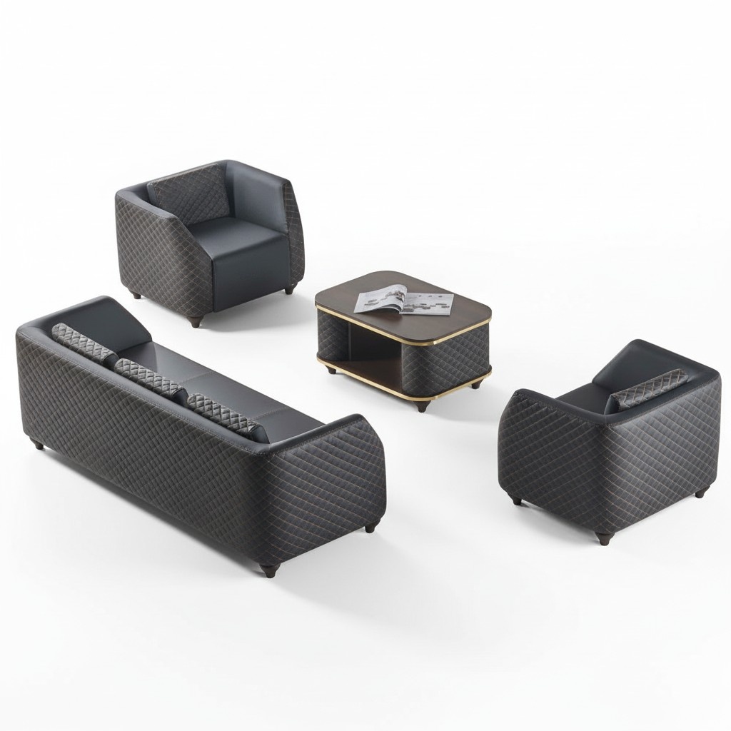 Sitzmöbel Leder 3-Sitzer Sessel Couchtisch Schwarz Braun Ledersofas