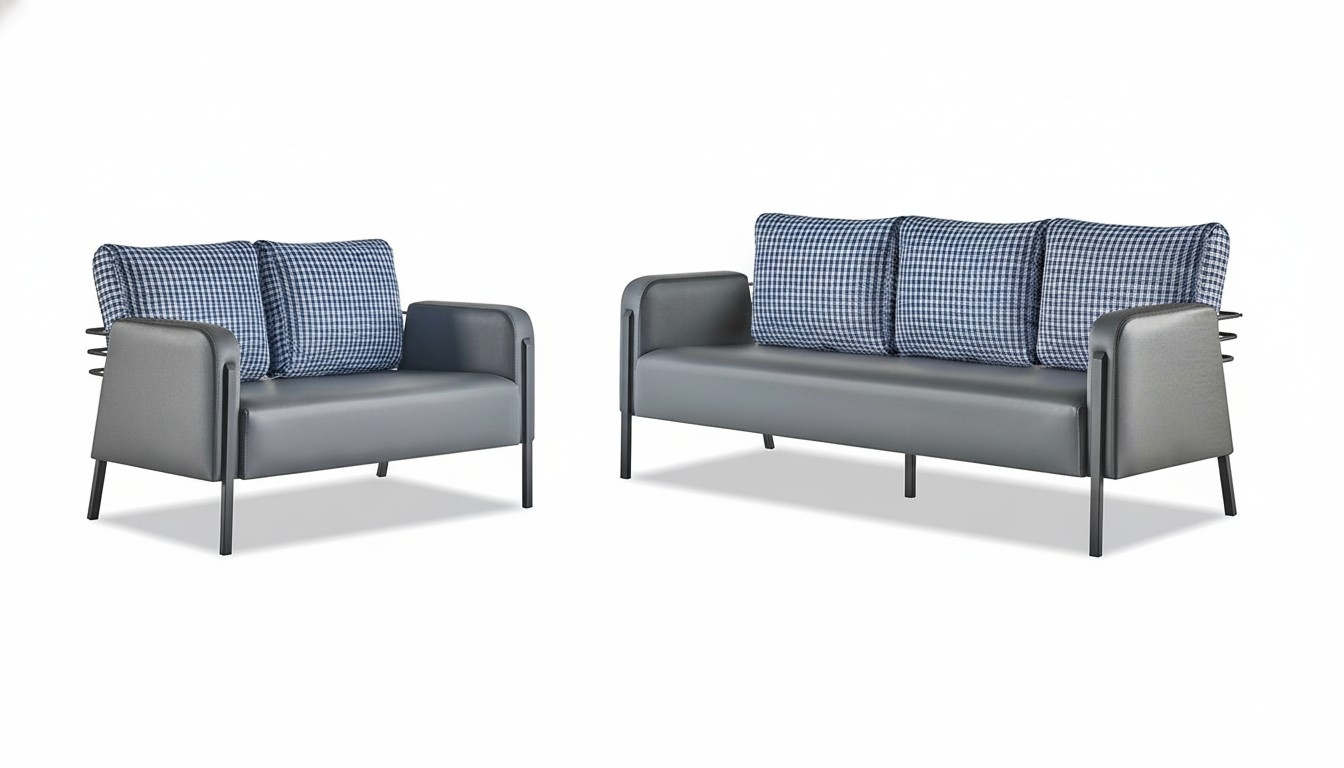 Sitzmöbel Set 3-Sitzer 2-Sitzer Grau Blau Polster Modern Leder Textil