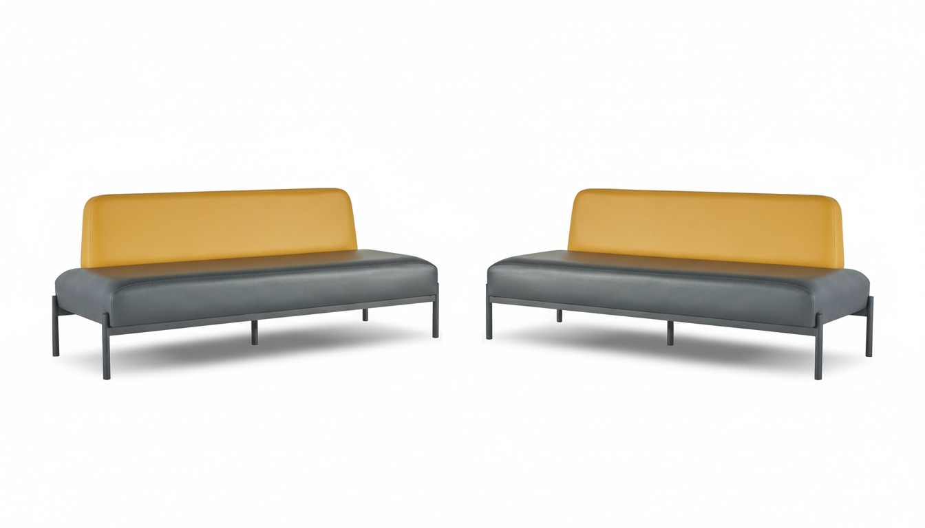 Sitzmöbel Set 3-Sitzer Schwarz Gelb Art Deco Ledersofas Edelstahl Holz