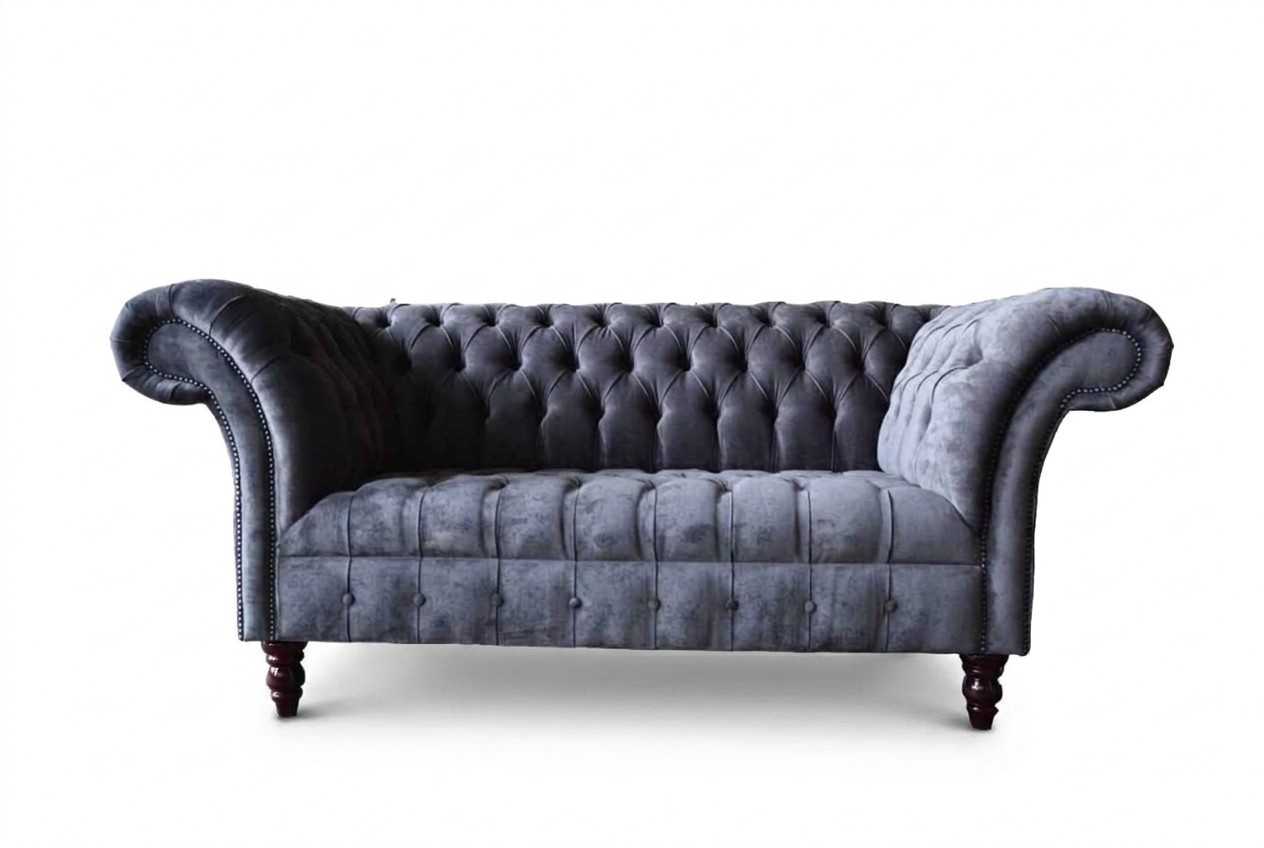 Sofa 2 Sitzer Couch Design Polster Textil Stoff Grau Chesterfield Neu