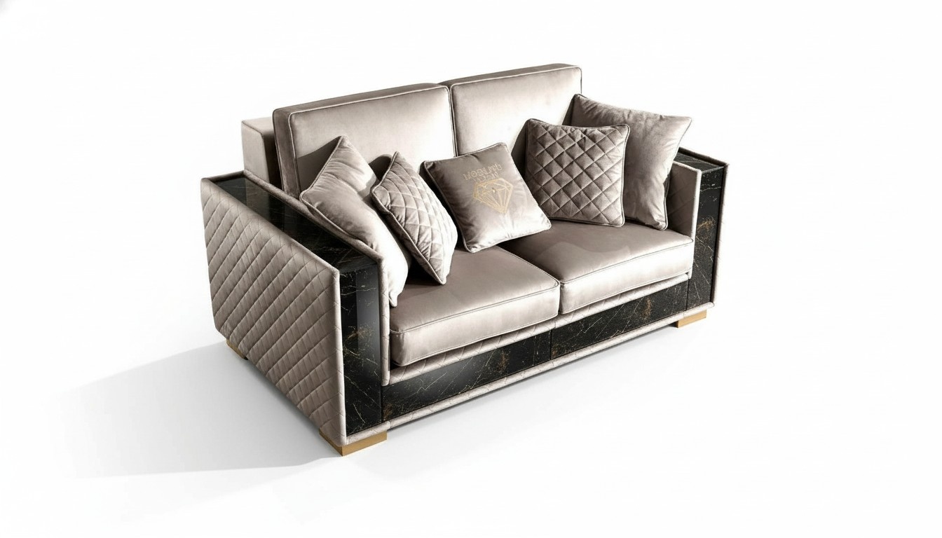 Sofa 2 Sitzer Modern Design Polster Textil Sofas Sitz Möbel Wohnlandschaft Grau