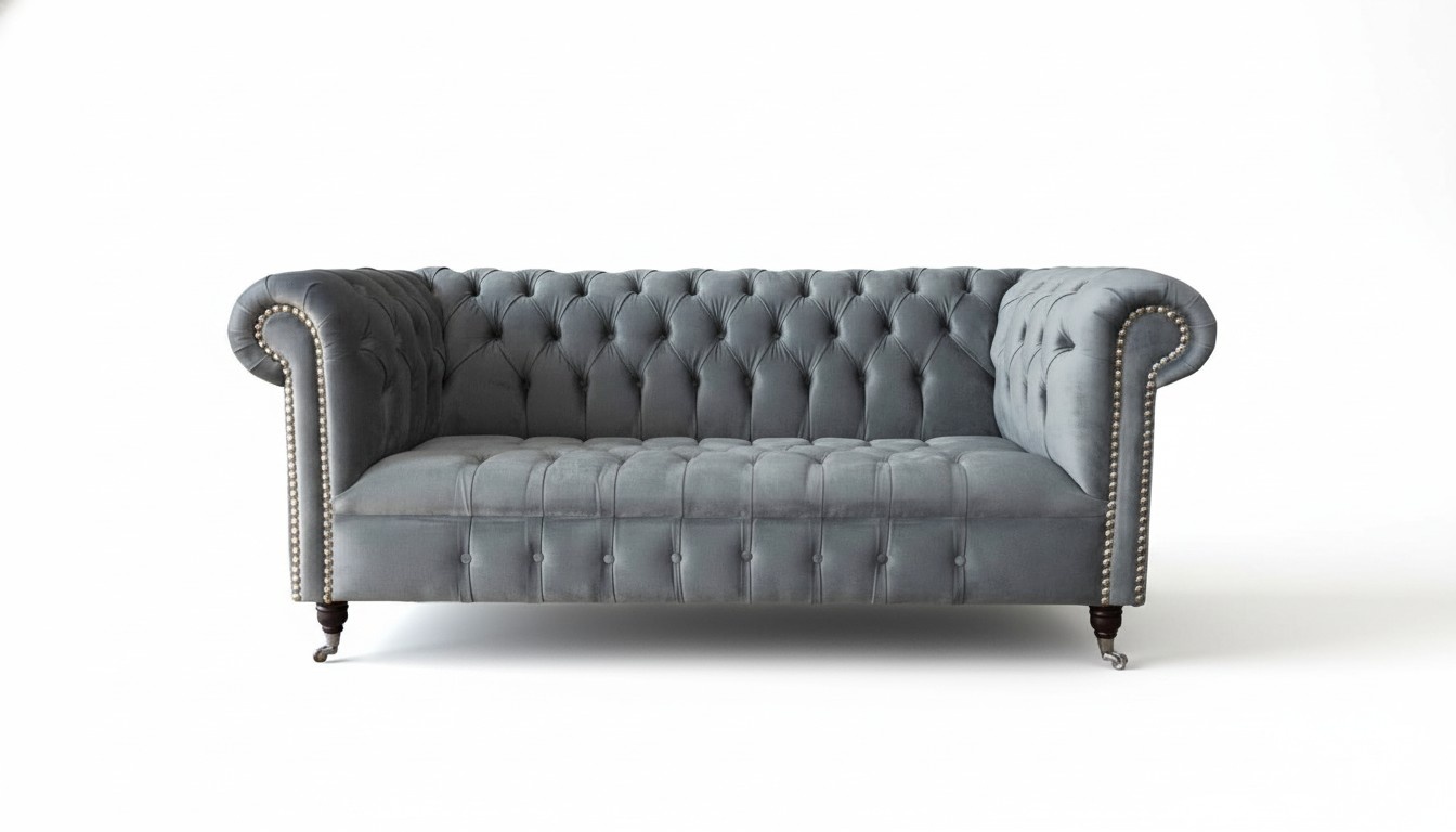 Sofa 3 Sitz Textil Sofas Couch Polster Chesterfield Couchen Grau Dreisitzer