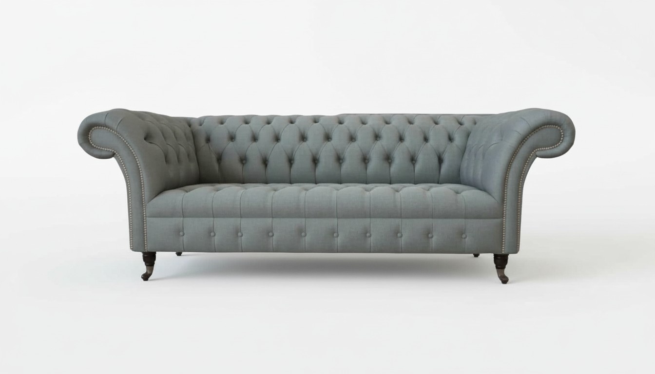 Sofa 3 Sitzer Couch Stoff Modern Luxus Grau Chesterfield Dreisitzer Neu