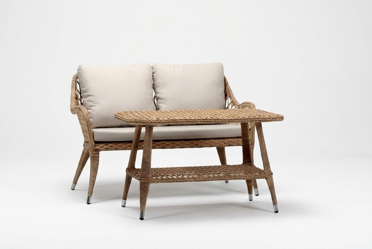 Sofa 3 Sitzer Couchtisch Garnitur Sofas Dreisitzer Rattan Tisch Luxus Modern