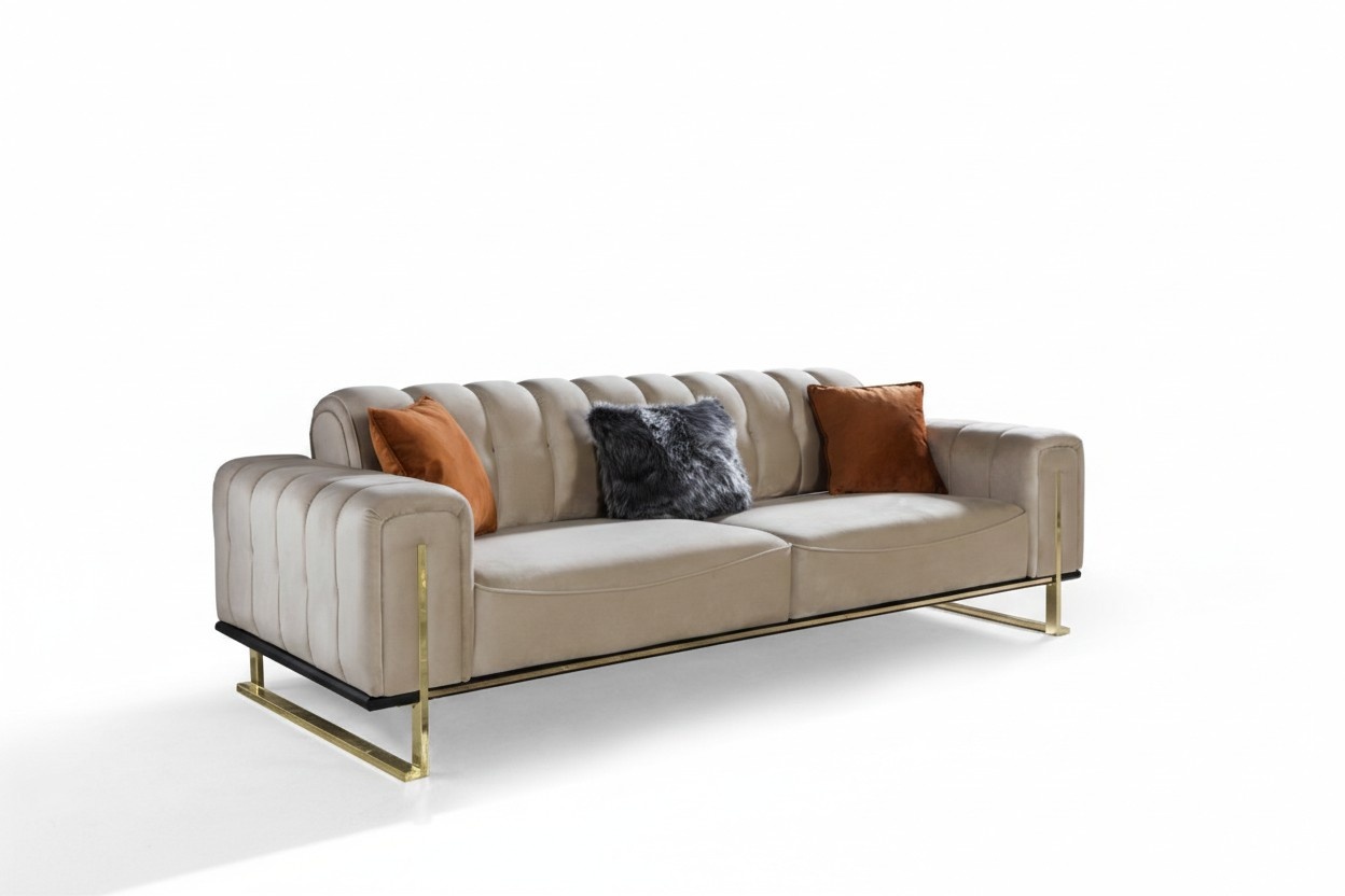 Sofa 3 Sitzer Modern Möbel Beige Farbe Wohnzimmer Luxus Couchen 240cm