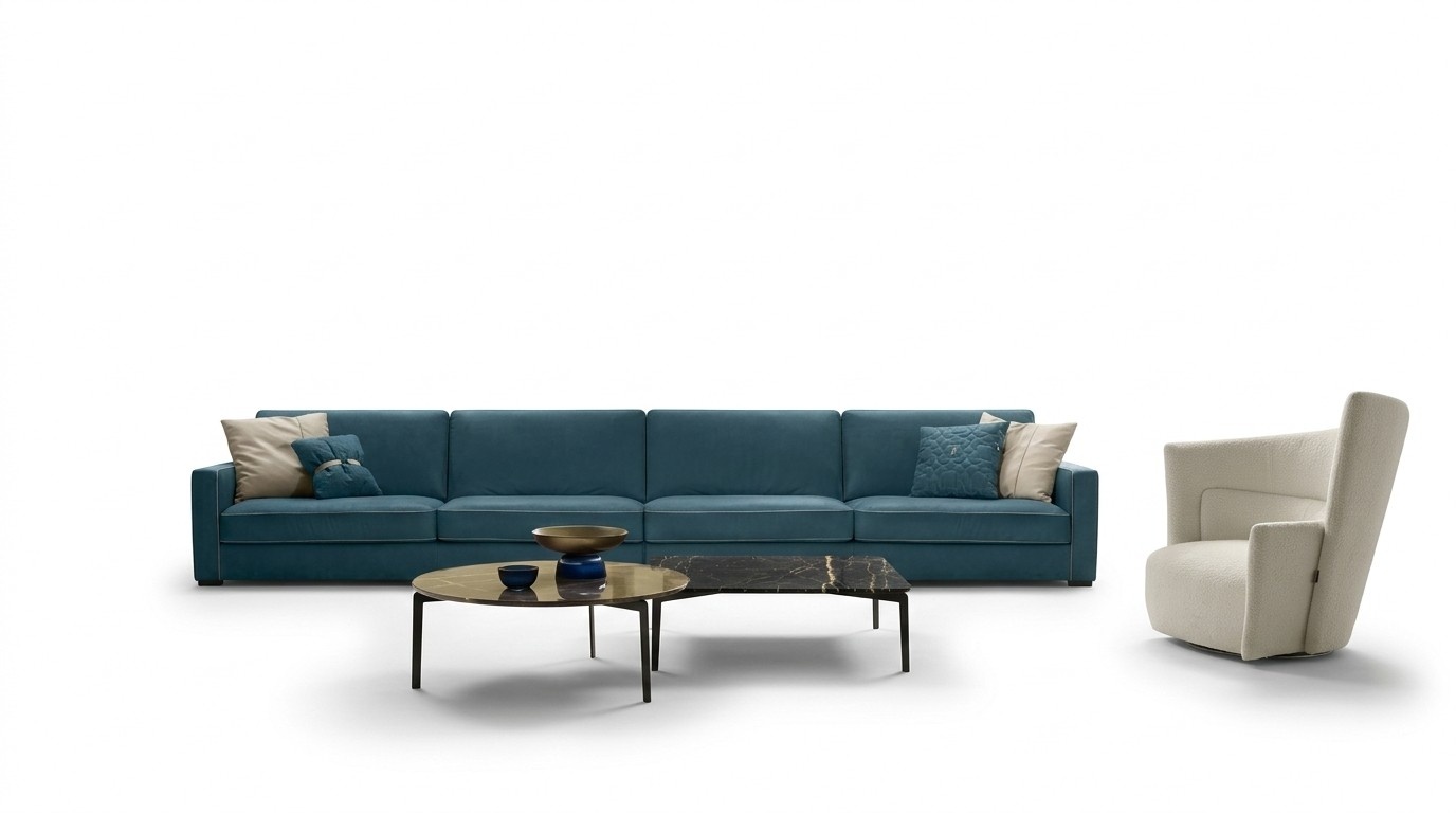 Sofa 4-Sitzer Polster Couch Leder Sofas Design Italienische Möbel Blau