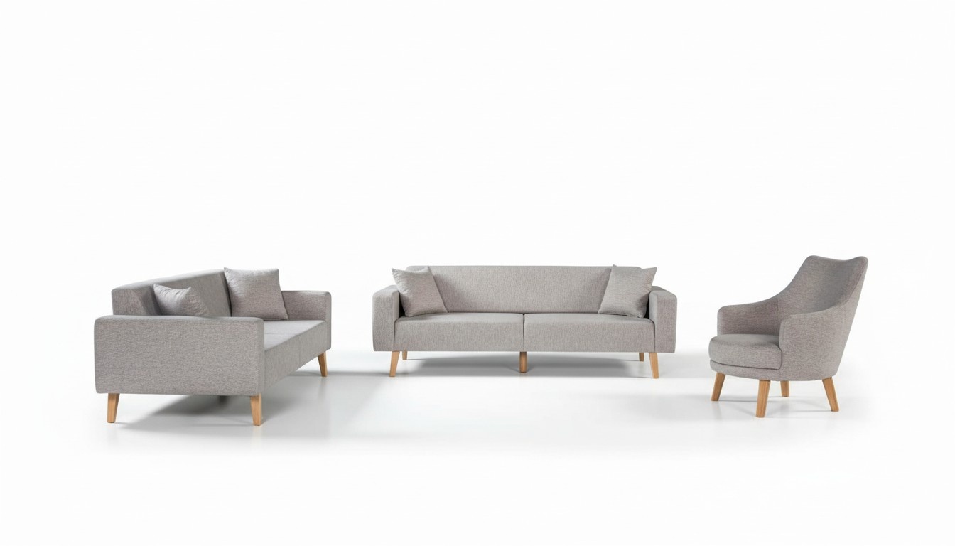 Sofa Garnitur 3+3+1 Sitz Couch Polster Sofas Sessel Design Holz Beige