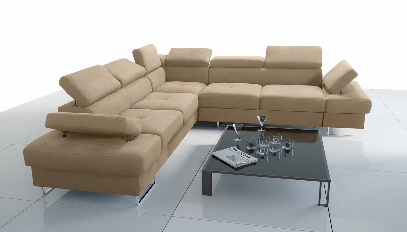Sofa Couch Polsterung L-Form Wohnzimmer Design Ecke Leder Neu Beige Luxus
