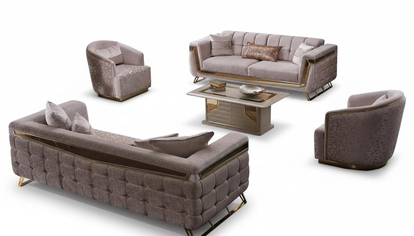 Sofa Couch Sofagarnitur Wohnbereich Wohnzimmer-Set Couchtische Sessel 5tlg