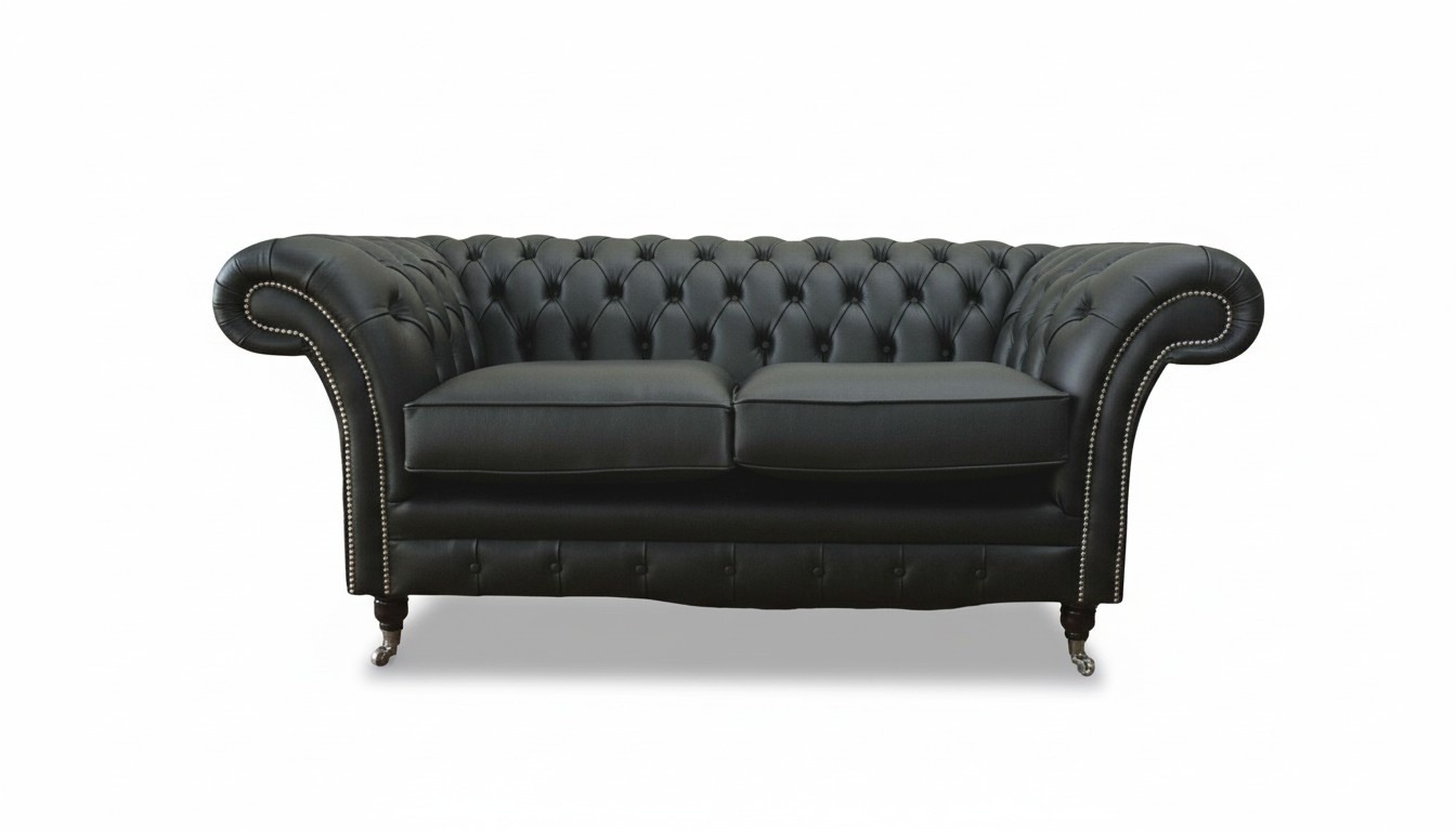 Sofa Luxus Textil Chesterfield Couch Sofas Polster 2 Sitzer Schwarz Leder